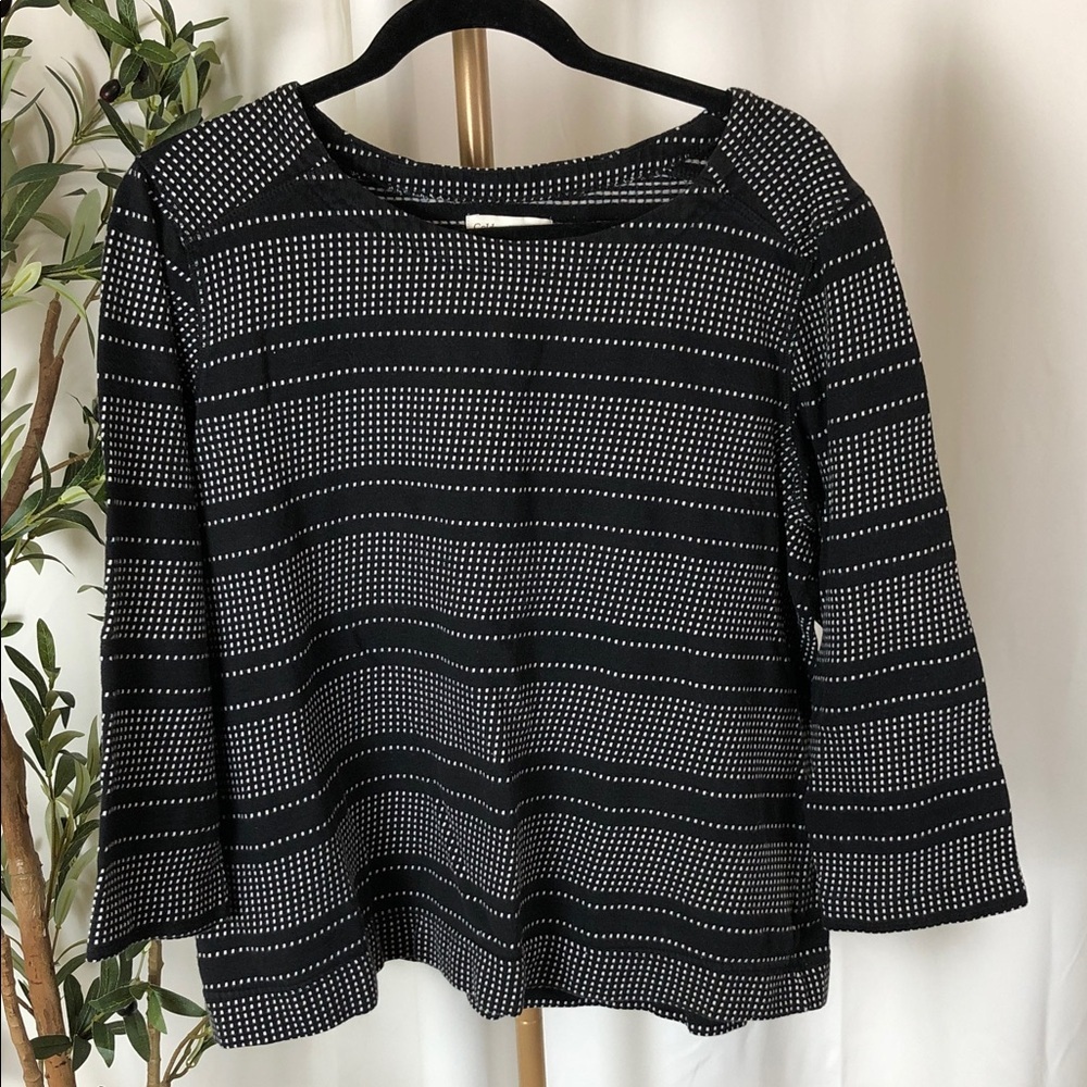 Coldwater Creek Black and White Dot-Stripe 3/4 Sleeve Top 100% Cotton Sz 1X (V1)